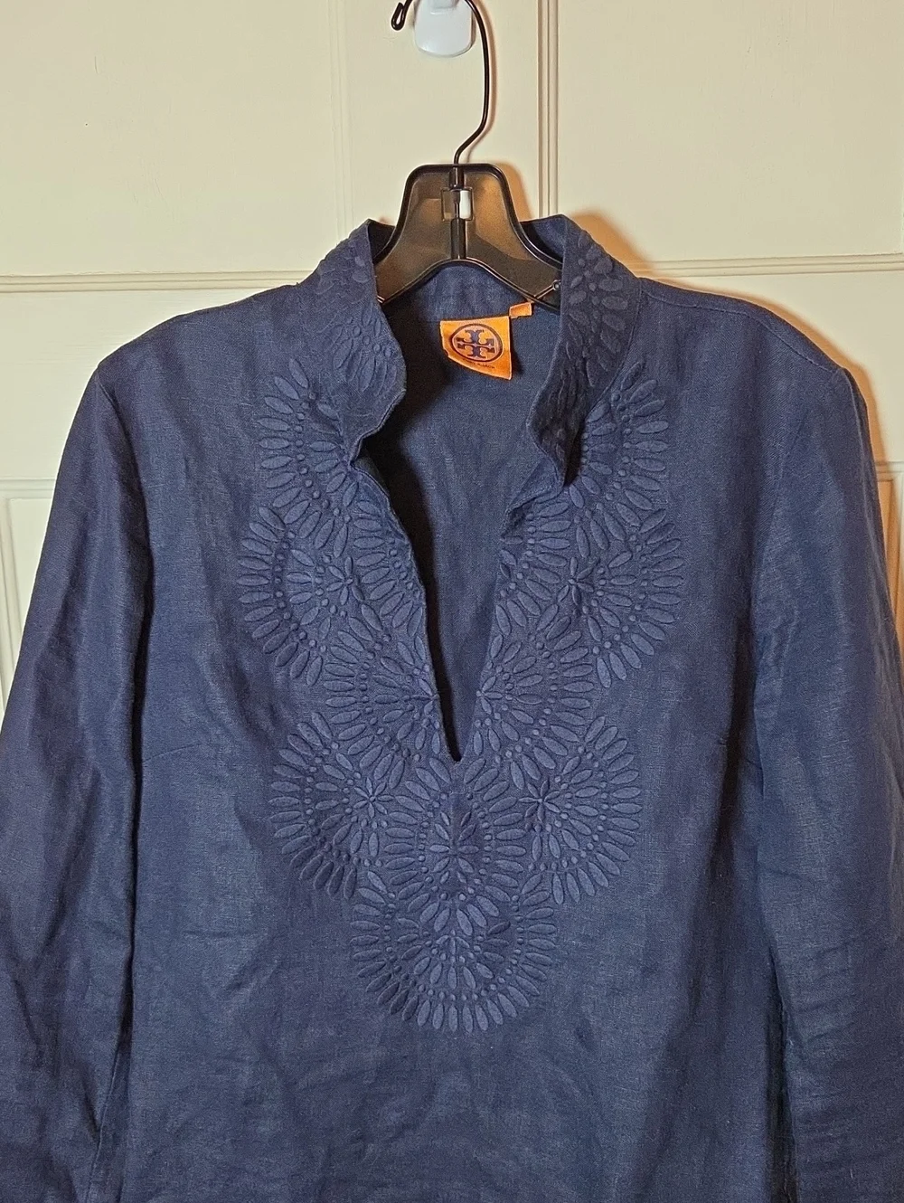 Tory Burch Linen Tory Tunic In Tonal Navy Size 6